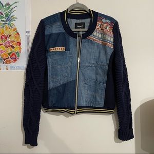 NWOT! DESIGUAL Multi Textile Jean Jacket Size 46 Large